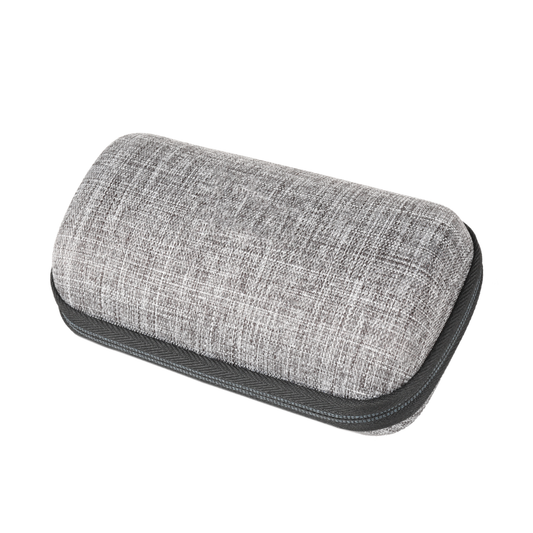 Medical device carrying bag with textured heather-gray fabric and zippered black trim