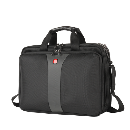 MAINFRAME 15.6-inch laptop briefcase bag, black with red accents and top handle