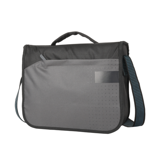 Gray medical device bag with top handle and front organizer pocket